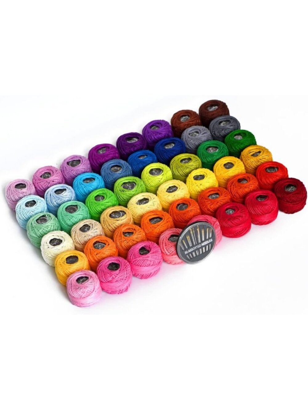 48 Crochet Thread Set - 100% Cotton Rainbow Colors, Size 8 + 30 Golden Needles